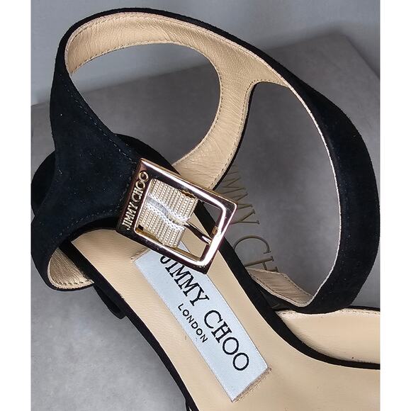 Jimmy Choo Black Suede Block Heels Ankle Strap Pointed Toe Shoes - Picture 9 of 15